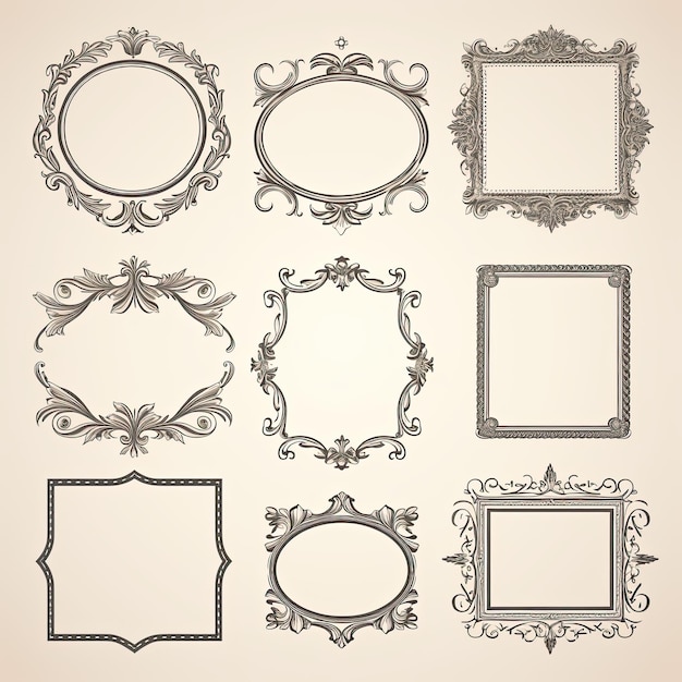 Set de cadres vintage et d'éléments décoratifs Illustration vectorielle