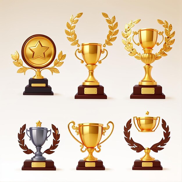 Set Cartoon Vector Icon Trophée d'illustration et concept d'icône de récompense Trophée isolé Premium Vector Flat Cartoon Style