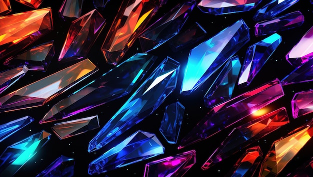 Set de cristaux colorés et de flammes lumineuses avec des effets transparents