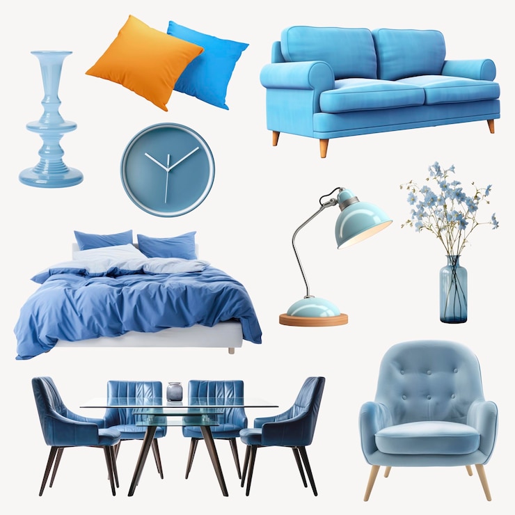 Photo set de décoration intérieure bleue moderne