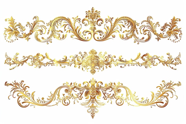 Set de design de cadre de bord de luxe doré sur fond blanc ou de cadres décoratifs d'ornements floraux vintage