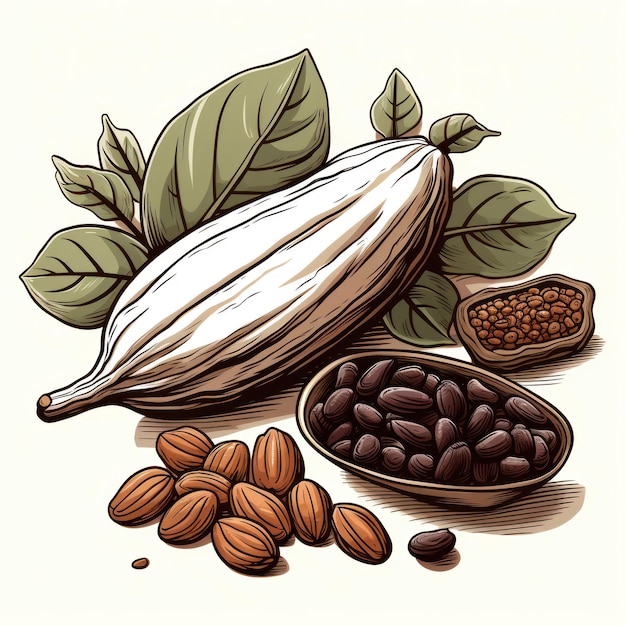 Photo set de dessins de superaliments au cacao illustration isolée dessinée à la main