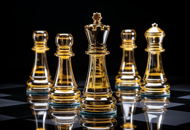 Set d'échecs en verre sur surface réfléchissante