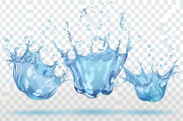 Set d'éclaboussure d'eau Éléments de mouvement dynamique avec des gouttelettes de pulvérisation Vue latérale isolée sur un fond transparent Publicité d'hydratation Illustration moderne réaliste Clip art