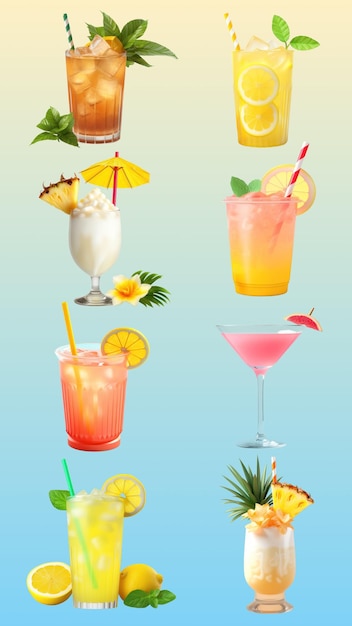 Set d'éléments de boisson de cocktail d'été