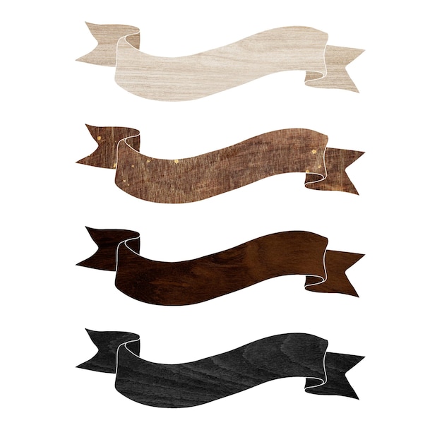 Set d'éléments de conception de bannières à ruban texturé en bois