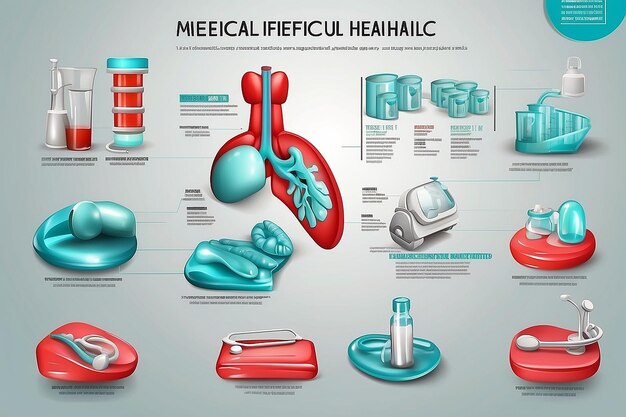 Set d'éléments infographiques brillants 3D d'objets médicaux pour la santé