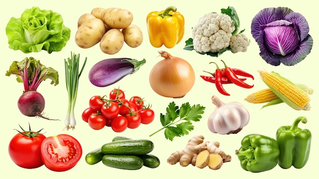 Set d'éléments végétaux biologiques frais