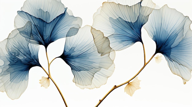 Set de feuilles d'arbre dorées et bleues