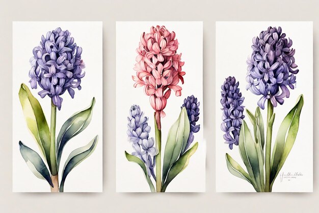 Set de hyacinthes à l'aquarelle illustration dessinée à la main