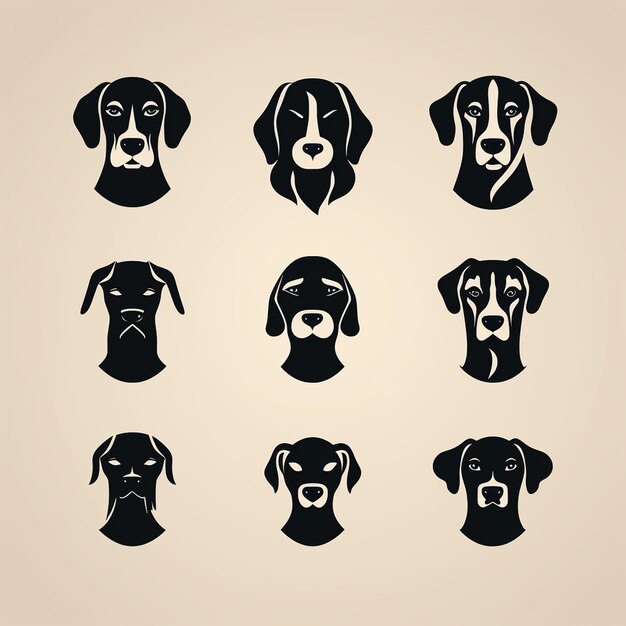 Set d'icônes de chiens Illustration vectorielle en noir et blanc