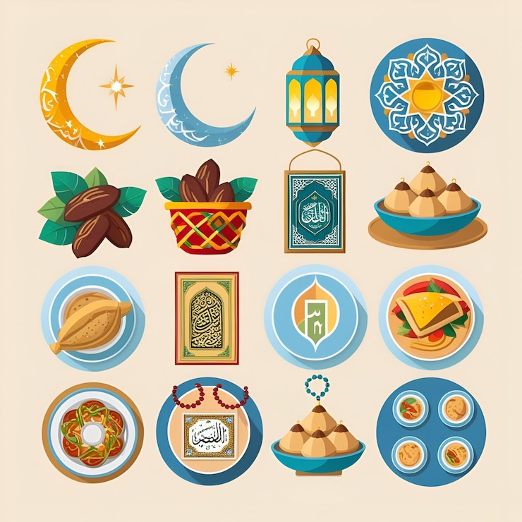 Photo set d'icônes du ramadan