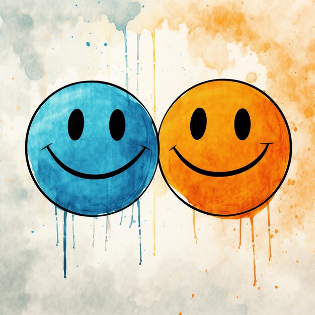 Photo set d'icônes emoji de sourire avec dessin à l'aquarelle