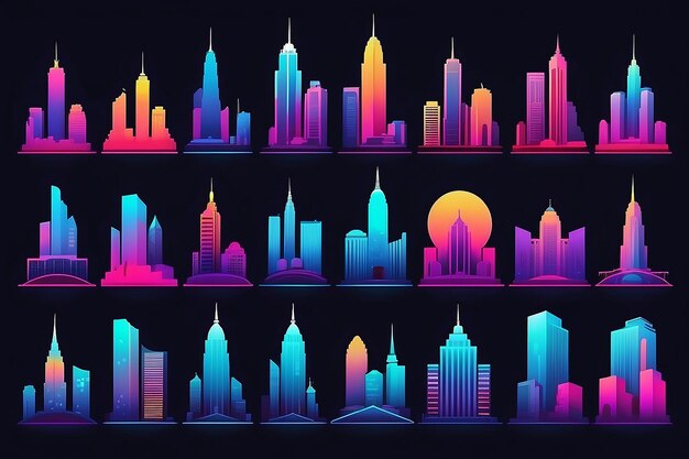 Photo set d'icônes de gradient moderne de l'horizon de la ville
