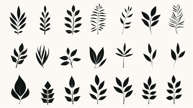Set d'illustrations de feuilles minimaliste en noir et blanc