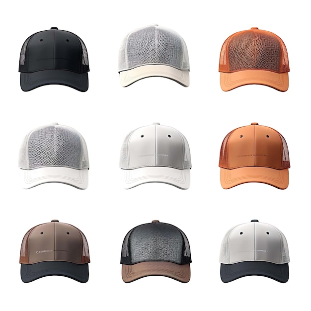 Set d'illustrations de modèles de casquettes de baseball à maille en marchandise