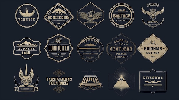 Photo set d'insignes et d'étiquettes de logos vintage