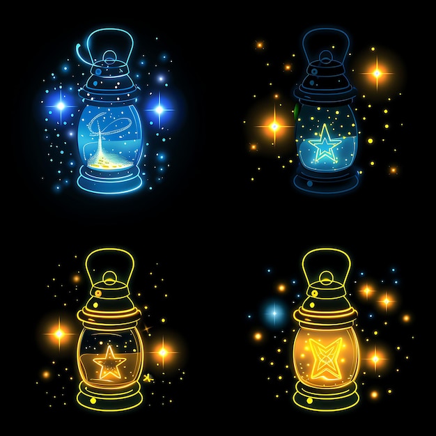 Set de lanterne lumineuse 16 bits pixel avec lucioles et étoiles avec un jeu actif T-shirt concept art