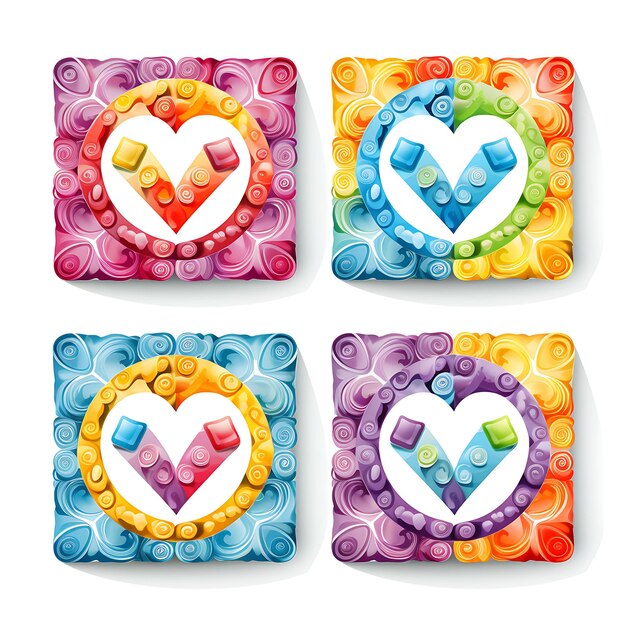 Set de lettres d'amour hippie des années 1960 Tie Dye papier cadre psychédélique Gro 2D Clipart cadre de conception de l'actif