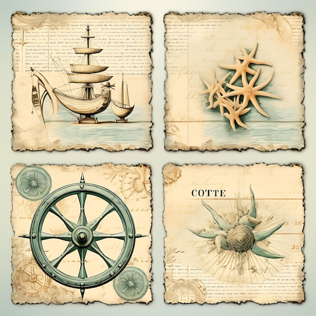 Photo set de lettres d'amour victorienne au bord de la mer à moules à motifs papier mater 2d clipart cadre de conception d'actif