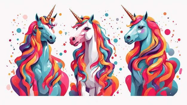 Set de licornes colorées illustration vectorielle dans un style plat