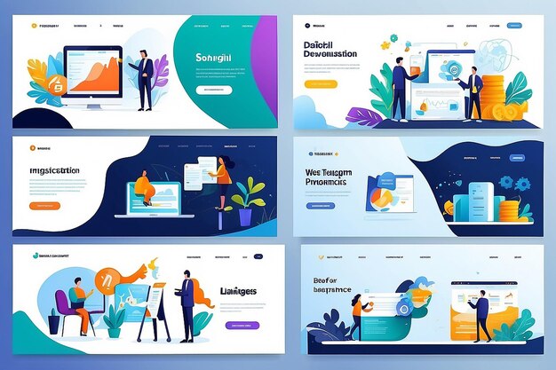 Photo set de modèles de conception de pages web pour la finance et le marketing des entreprises concepts d'illustration vectorielle modernes pour le développement de sites web et de sites web mobiles