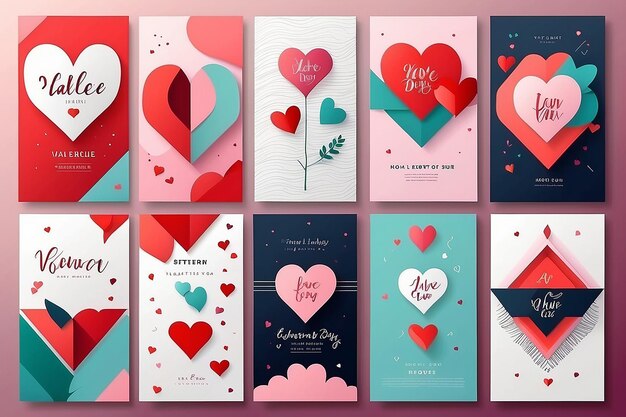 Photo set de modèles de promotion de la vente d'étiquettes de couverture de cartes de vœux pour la fête de la saint-valentin