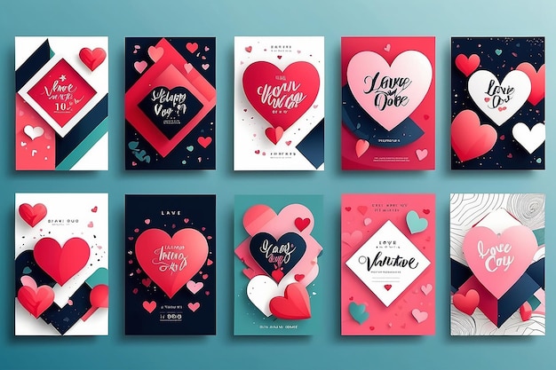 Set de modèles de promotion de la vente d'étiquettes de couverture de cartes de vœux pour la fête de la Saint-Valentin