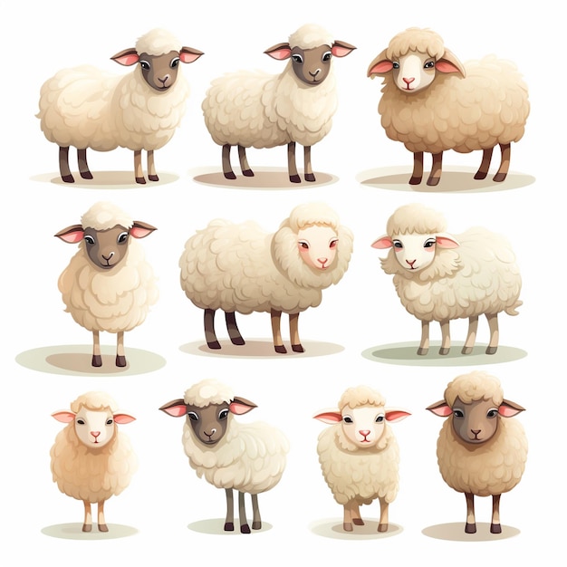 Set de moutons Illustration de dessin animé d'un ensemble vectoriel de Moutons pour la conception de sites Web