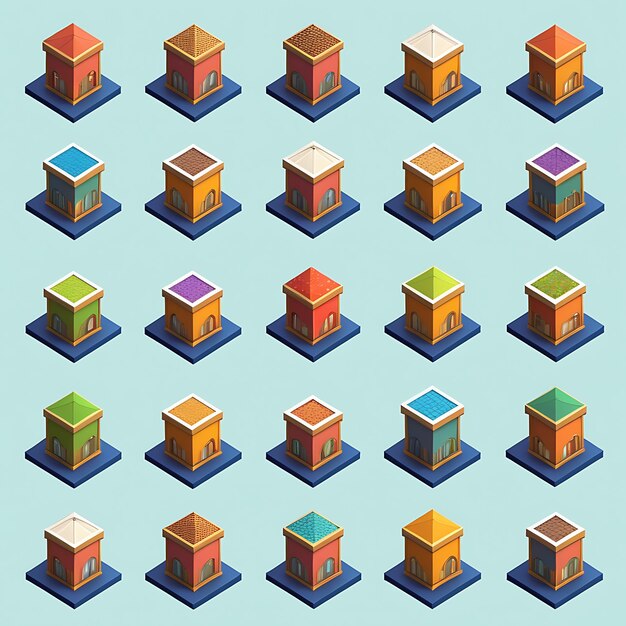 Photo set of isometric cubes game texture 3d icons