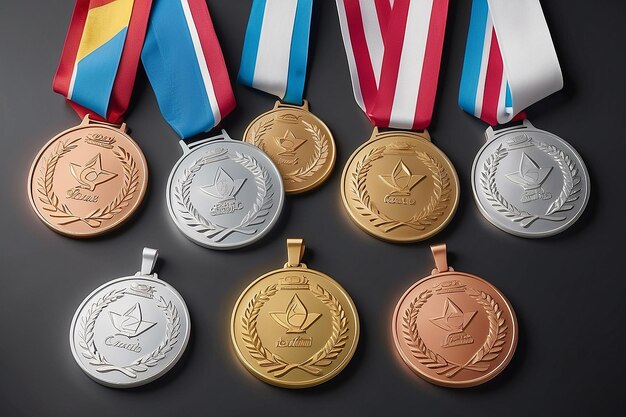 Photo set d'or, d'argent et de bronze et de médailles olympiques