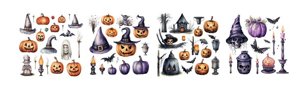 Photo set d'ornements d'halloween à l'aquarelle