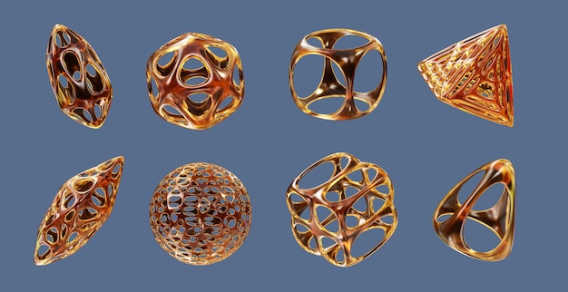 Set de paquets de formes de géométrie cristalline claire rendu 3D d'arrière-plan isolé