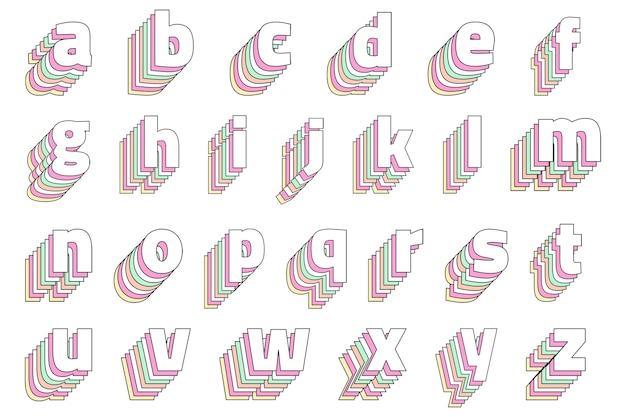 Set de pastel d'alphabet transparent en couches avec une typographie stylisée