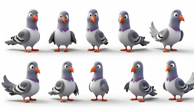 Photo set de personnages pigeon en 3d