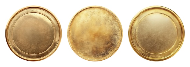 Set de pièces d'or ou de médailles blanches réalistes isolées sur un modèle de jeton métallique blanc vide