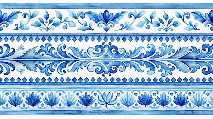 Photo set de rayures décoratives à l'aquarelle bleue