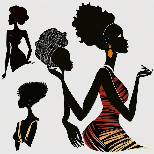 Photo set de silhouettes de femmes noires sur un fond blanc