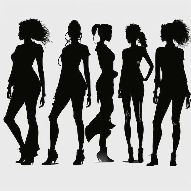 Set de silhouettes de femmes noires sur un fond blanc