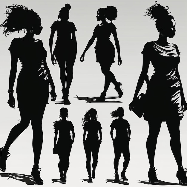 Set de silhouettes de femmes noires sur un fond blanc