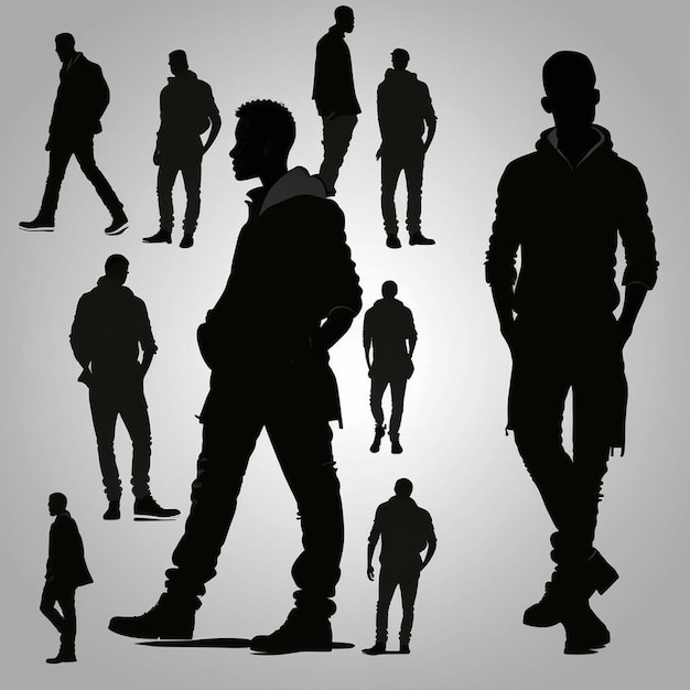 Set de silhouettes d'hommes noirs sur un fond blanc