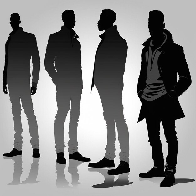 Set de silhouettes d'hommes noirs sur un fond blanc