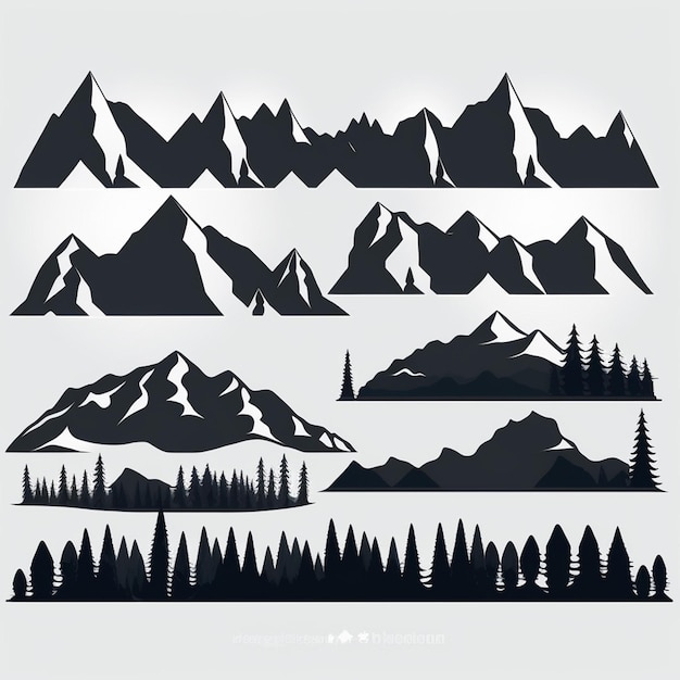 Photo set de silhouettes de montagnes sur un fond blanc