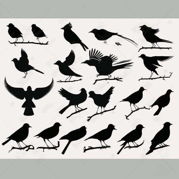 Photo set de silhouettes d'oiseaux sur un fond blanc