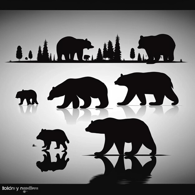 Photo set de silhouettes d'ours sur un fond blanc