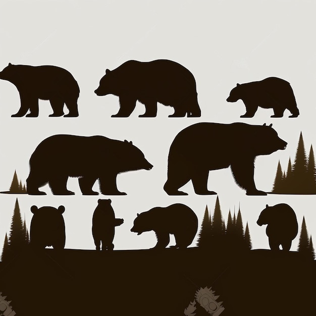 Photo set de silhouettes d'ours sur un fond blanc