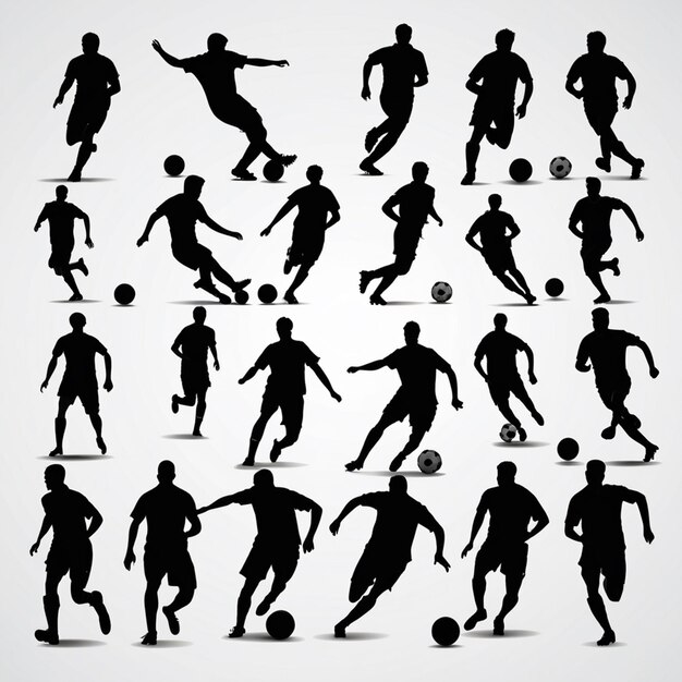 Set de silhouettes plates de joueurs de football vectoriels