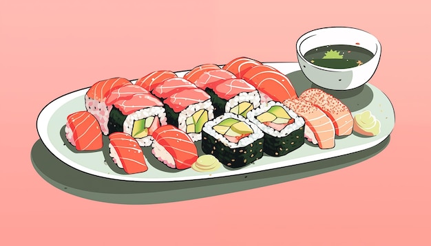 Photo set de sushis d'illustration de nourriture japonaise