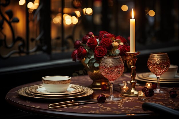 Set de table pour un dîner romantique photographie publicitaire professionnelle