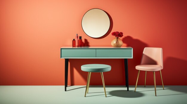 Photo set de table de vanité minimaliste en orange vif rendu en 3d